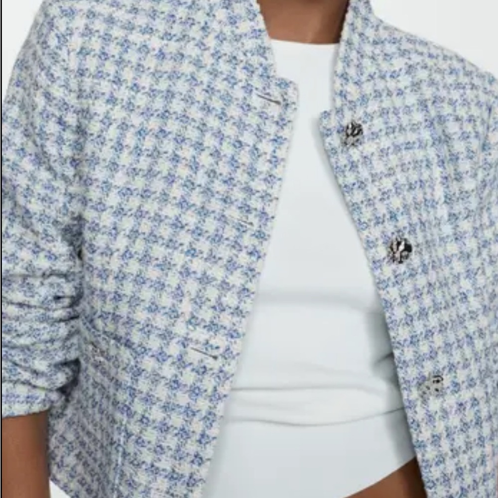 Mango Blue Tweed Jacket
